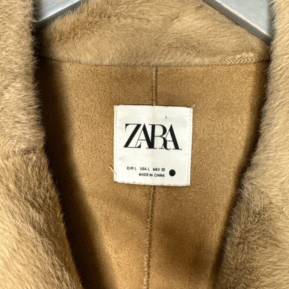 ZARA Light Brown Beige Faux Fur Long Coat Trench Blogger Favorite | Large - Picture 9 of 16